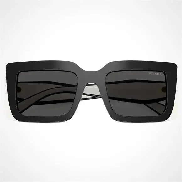 NEW PRADA Sunglasses Black White Talc Gold Symbole Logo Womens Rectangle - Picture 4 of 6